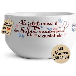 Print Royal PR Müslischale mit Namen und Datum selbst gestalten - Suppe gemeinsam auslöffeln - Witziges Geschenk zur Hochzeit | Personalisierte Geschenke, Keramik, 500 ml