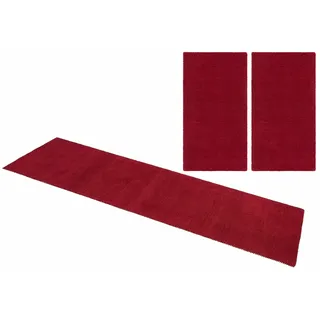 THEKO Bettumrandung »Gabbeh Uni, Handweb Teppich, meliert, reine Wolle« Höhe 14 mm 3 Stk. tlg. Bettvorleger, Uni-Farben, handgewebt, Läufer-Set, Schlafzimmer, rot