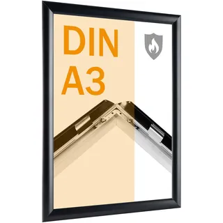 Brandschutzrahmen A3 mit B1-Zertifizierung  mit PET Deckelblatt  | schwarz, Aluminium