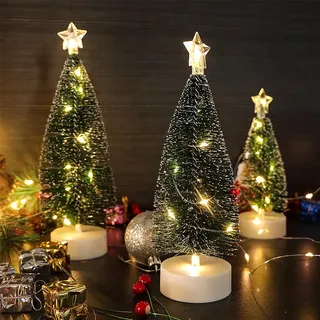 DRERIO 3er Set Mini-Weihnachtsbäume mit LED, Weihnachtsdeko zum Verschenken | Mini Weihnachtsbäume 3 Stück, LED 16,5 cm, Tischdeko mit Licht, für Fensterbank & Schreibtisch, Geschenk