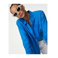 Womens M&S Collection Bequemes Hemd aus reinem Leinen - Bright Blue, Bright Blue, 16