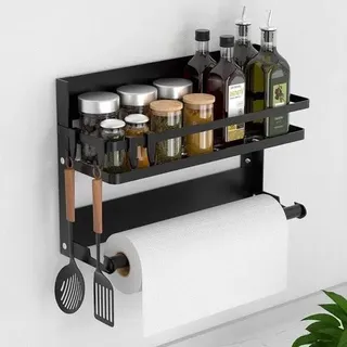 Gewürzregal zur Wandmontage - Küchenregal ohne Bohren - 1 Stück - Schwarz - Edelstahl - Blau