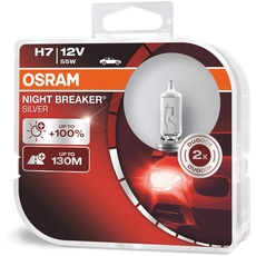 Osram Night Breaker Silver H7, +100% mehr Helligkeit, Halogen-Scheinwerferlampe, 64210NBS-HCB, 12V Pkw, Duo Box (2 Lampen)