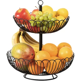 Chefarone® Obst Etagere Groß – XL Obstschale 33cm – Schwarze 3-stöckige Etagere – Stilvoller Obstkorb mit Schalen – Küchen Deko & Aufbewahrung