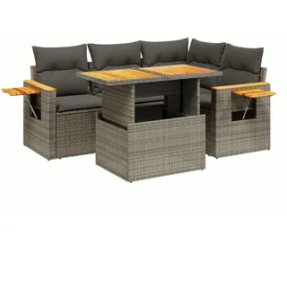 vidaXL 5-tlg. Garten-Sofagarnitur mit Kissen Grau Poly Rattan - Grau