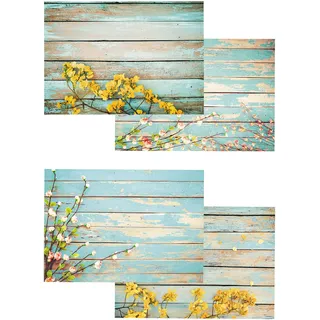 Dinnergut | 4x12 Papier-Tischsets mit Primavera Motiv | 48 Stück DIN A3 | Premium Papier | Tischunterlage mit Blumen, Holz | Natur, Äste | Einweg Platzset für Tischdeko