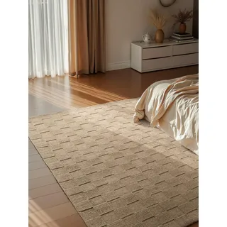 Villeroy & Boch »Scala« rechteckig 10 mm Höhe Handgewebt, Wolle, Kariert, Natur, 3D-Struktur, Karo, Wohnzimmer