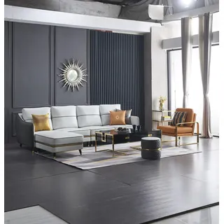 Wohnlandschaft Ecksofa L Form Sessel Set Garnitur Modern Sofa Leder Sitz Ecke - Weiß