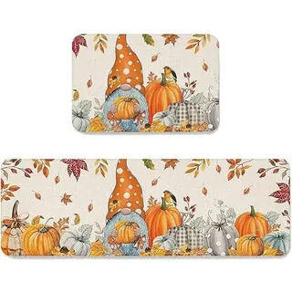 Herbstdeko Fußmatte, 2 Stück Herbst Kürbis Deko Fußmatte, Herbst Dekoration Fußmatte Willkommensmatte Für Innen Außen Deko, Bunt Teppich Rutschfeste Für Schlafzimmer, Wohnzimmer, Küche (Wichtel)