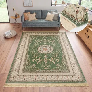 Teppich HANSE HOME "Antik Negar" Gr. 3, grün, B:135cm H:5mm L:195cm, Viskose, Teppiche, Teppich, Orientalisch mit Fransen, Orient, Wohnzimmer, Schlafzimmer, Esszimmer