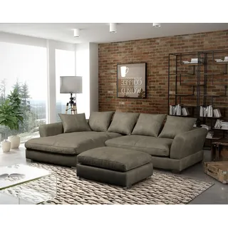 Couchgarnitur TIZIAN L-Form Wildlederoptik-Grau/Otto..Links + Hocker - Grau