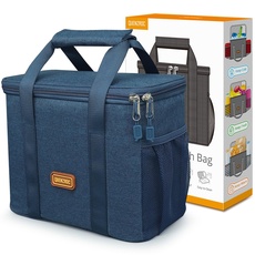 QUENZROC Lunch Tasche für Damen Herren, Blaue Lunchtasche Picknicktasche Lunchbox 5L Kleine Kühltasche für Büro Arbeit, Geschenkbox Edition