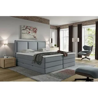 Mid.you Boxspringbett , Dunkelgrau , Kunststoff , H2 + H3 , 7-Zonen , Höhe ca. 18 cm , 200x200 cm , Bettkasten, gepolstertes Kopfteil, Topper durchgehend, Wendematratze mit unterschiedlichen Härtegraden, in verschiedenen Größen erhältlich , Schlafzimmer, Betten, Doppelbetten