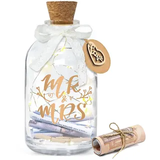 Ulikey LED Flaschenlicht Hochzeit, Verpackung Geldgeschenke Hochzeit, Mr. & Mrs. Beleuchtete Flaschen, Hochzeitsgeschenke Geldgeschenke Personalisiert, Hochzeitskasse Spardose für Brautpaar (1)