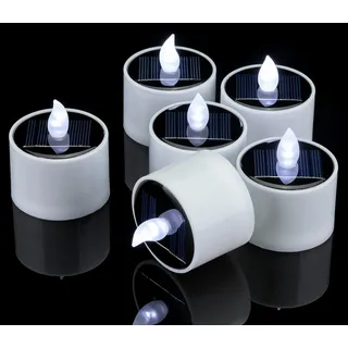 Yakpo 6er-Set Solar LED Teelichter Außen, Kaltweiß flackernd & Wasserdicht, IP44 Outdoor Kerzen für Hof, Weg & Hochzeit, moderne Deko für Garten, Balkon, Laternen & Grablicht, Flammenlose Teelichter