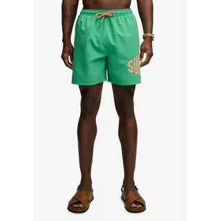 Badeshorts SUPERDRY "PRINTED LOGO 16 SWIM SHORT", Herren, Gr. L, N-Gr, kelly grün, Polyester, unifarben, Badehosen Badeshorts