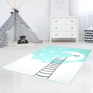 Kinderteppich Mond Sterne Mint - 140x200 cm - Teppich Kinderzimmer für Jungen und Mädchen