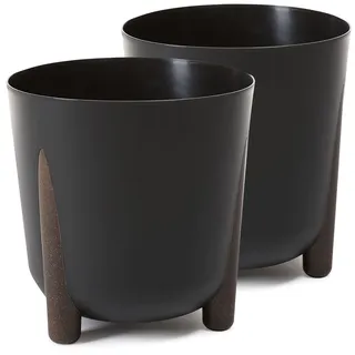 TULMERO Blumentopf matt, Pflanzkübel aus Übertopf Kunststoff Dekorativer Topf für, groß und klein Pflanzen, 2er-Set blumenkübel, blumenkübel kräutertopf, (2 Pack) Schwarz, ø 26 cm