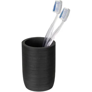 WENKO Zahnputzbecher Mod. Altavalle eleganter Zahnbürstenhalter aus Polyresin freistehend für Badezimmer Dekoration Ø 8 cm Höhe 10,5 cm Schwarz