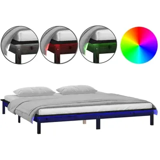 vidaXL Massivholzbett mit LEDs Schwarz 120x190 cm - Schwarz