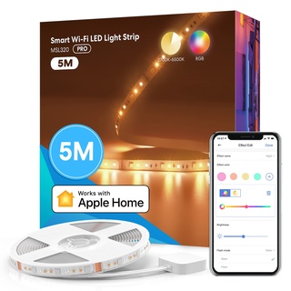 meross Led Strip 5m funktioniert mit Apple HomeKit, WLAN Led Streifen, Smart RGBWW Strip kompatibel mit Alexa und Google, für Zuhause, Party, Weihnachten