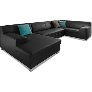 DOMO collection Wohnlandschaft Kunstleder U-Form 3-Sitzer Schwarz