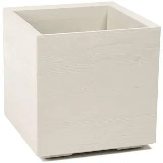 LAMELA Pflanzkübel mit Rollen 40 cm, 36L – Blumentopf aus Kunststoff in Holzoptik – Übertopf mit Wasserablauf – Modern für Innen & Außen - Wetterfest & Pflegeleicht, Beige