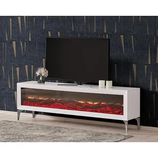 Kamin Elektrokamin Media rtv lowboard tv ständer Fernseher 154x41 Sideboard - Weiß