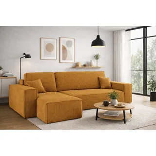 Kaiser Möbel Ecksofa mit schlaffunktion und bettkasten, Sofa L-form, Couch L-form BEST Dicker Cord Senffarbe Links - Gelb