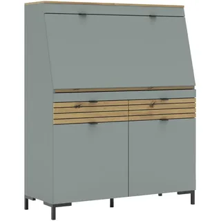 Voleo Sekretär , Eichefarben, Schilfgrün , Metall , 2 Schublade(n) Schubladen , rechteckig , 98x124x42 cm , Büromöbel, Schreibtische, Sekretäre