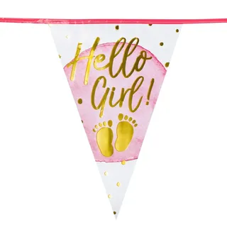 Boland 53230 - Wimpelkette Hello Girl, Länge 6 m, mehrfarbig, Partykette, Girlande, Fahnen, Geburt, Mädchen, Dekoration, Baby-Party
