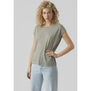 Vero Moda Rundhalsshirt VERO MODA "VMAVA PLAIN SS TOP STRIPE GA JRS NOOS", Damen, Gr. L, grün (laurel wreath stripes), Jersey, Obermaterial: 95% Lyocell (TENCELTM), 5% Elasthan, gestreift, normal, Rundhals, Shirts Rundhalsshirt, Materialmix, regular fit