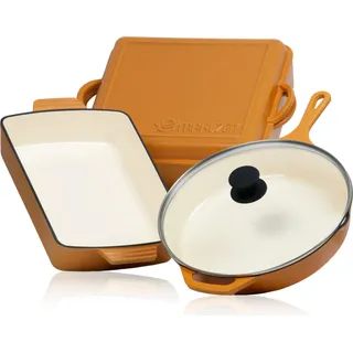 Mahlzeit 3-teiliges Gusseisen Set | Ø 29,5 cm, 3,8 Liter, 10,8 Liter | Sunny Orange | Kochset, Topfset - Orange