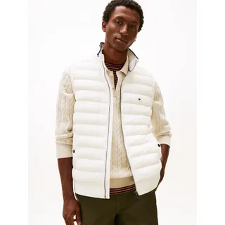 Steppweste TOMMY HILFIGER "MIX MEDIA", Herren, Gr. M, ivory petal, Sweatware, Obermaterial: 72% Baumwolle, 28% Polyester, normal normal, Westen Steppweste, Stehkragen, 2-Wege-Reißverschluss