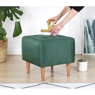 Atelier Del Sofa Grüner Pouf im Boho-Stil, 43 x 43 x 43 cm | 50% Baumwolle & 50% Samt, 6 cm orthopädischer Schaumstoffkern, Holzbeine | Stilvoll & funktional für Hotels & Wohnungen