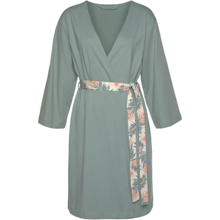 Kimono LASCANA, Damen, Gr. 36/38, grün (jadegrün), Baumwolle, mehrfarbig, Kurzform, Hausmäntel Kimono, in uni oder Allover-Druck, Topseller