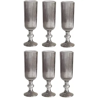 GMMH 6er-Set Geriffelte Trinkgläser und Weingläser, Line, Linie Geriffelt, Ribbed, Glas, Longdrinkgläser, Cocktail Gläser mit Prägung, Trinkglas, Weinglas, Wasserglas (Grau-Glanz Sektglas)