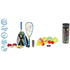 Speedminton® S700 Set – Original Speed Badminton/Crossminton Allround Set inkl. 5 Speeder®, Tasche & Mix Speeder - 5er Pack Speed Badminton/Crossminton Bälle gemischt inkl. Windring