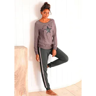 Pyjama BUFFALO, Damen, Gr. 32/34, lila (mauve, schwarz), Single Jersey, Obermaterial: 100% Baumwolle, Basic, Basic lang, Rundhals, Raglanärmel Rippbündchen, Homewear-Sets Pyjama, mit Sternenprint