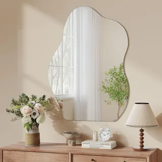 Dripex Asymmetrischer Spiegel, Rahmenlos, Organischer Wandspiegel Groß für Wand Wohnzimmer Bad Flur Eingang, Deko 50 x 70 cm