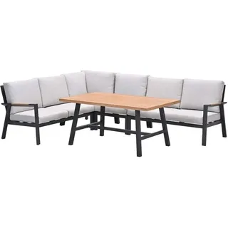 Garden Impressions Elati Eckgartenmöbelset Eckloungeset Gartenmöbel Sitzgruppe Aluminium/ Teak-Look mit Tisch