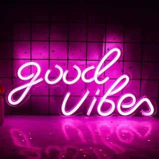Good Vibes Neon Schild, Good Vibes Neon Schriftzug, USB Buchstaben Neonlicht, LED Schriftzug Wand Personalisiert, Neonlicht 3D Wanddeko für Wandparty Dekor Schlafzimmer Zimmer Bar Hochzeit