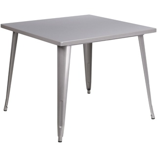 Flash Furniture Parker Tisch für drinnen und draußen, Metall, quadratisch, 90,2 cm, silberfarben