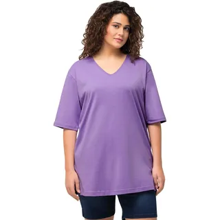 Ulla Popken Damen große Größen Übergrößen Plus Size T-Shirt, V-Ausschnitt, Relaxed, Halbarm blaues Flieder 66+ 515283810-66+