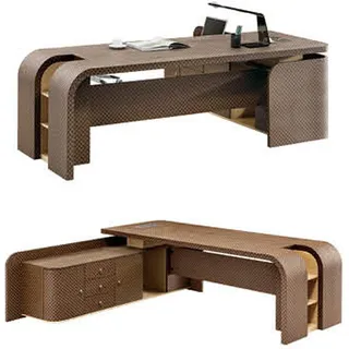 Moderner Eckschreibtisch aus MDF und Glas in eleganter Farbgebung - Braun