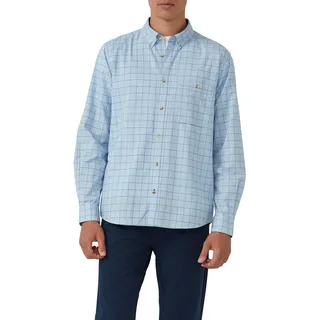 Langarmhemd S.OLIVER, Herren, Gr. 3XL, N-Gr, blau (lt blau), Web, Obermaterial: 100% Baumwolle, kariert, regular fit taillenbedeckt, Manschette, Hemden Langarmhemd, mit Logo Stickerei