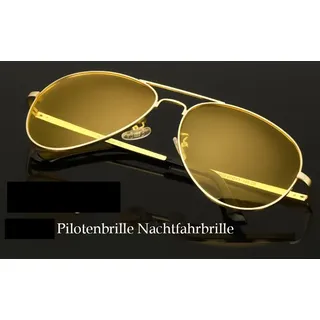 GKA Pilotenbrille gold Nachtsichtbrille für Autofahrer Nachtfahrbrille Nachtbrille Metall Rahmen - Gelb, Gold