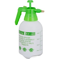 Bild von Drucksprüher 2 Liter, einstellbare Messingdüse, für Wasser & Unkrautvernichter, Sprühflasche Garten, weiß/grün