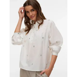 Langarmbluse VERO MODA "VMIRIS LS TOP NOOS", Damen, Gr. S, snow weiß aop:grün emb., Jersey, Obermaterial: 100% Baumwolle, bestickt, unifarben, normal normal, Rundhals, weit 1-Knopf-Manschette, Blusen Langarmbluse, Baumwolle, allover bestickt