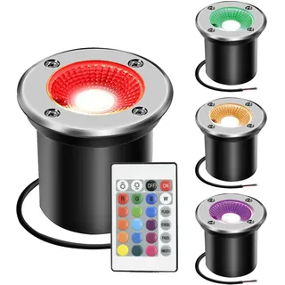 AHOTSUK LED Bodeneinbaustrahler Wegeleuchten 3W 12V Einbaustrahler Außenleuchte IP67 Gartenstrahler für Aussen Wegbeleuchtung Garten Terrasse Treppen,RGB